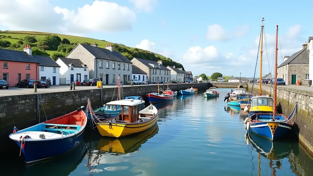 Charming fishing village with colorful boats and traditional stone buildings