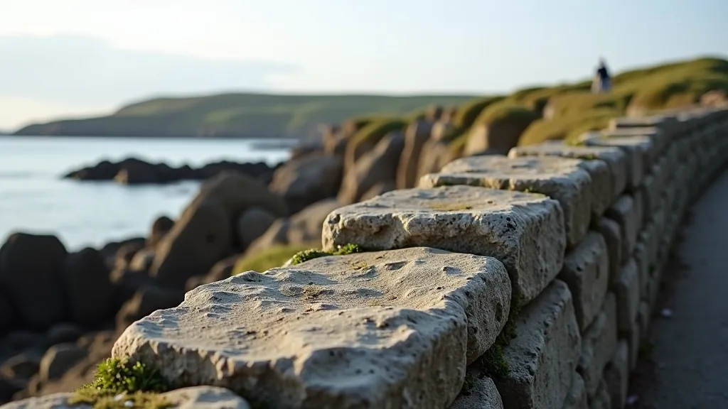 Detailed view of traditional stone wall construction along Irish coastline