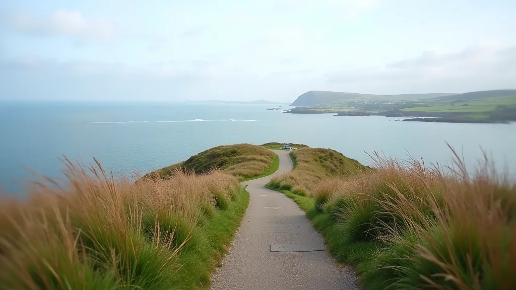 Scenic coastal viewpoint with islands visible across the water at Saltee Islands path